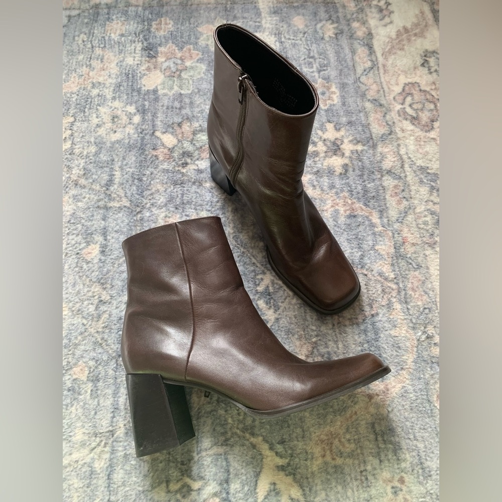 Nine West leather Chocolate Heeled square toe Boots